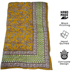 Traditional Indian Cotton Single <b>Bed</b> Floral Print Reversible <b>Quilt</b> Jaipur Hand Block Print Eco Friendly Hypoallergenic Durable - Product Image 2