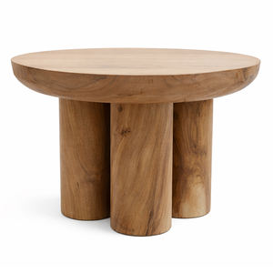Table basse ronde à 3 pieds cylindriques en bois de Suar naturel, durable et best-seller, au design moderne et élégant pour la maison, le bureau ou la zone lounge. - Product Image 5