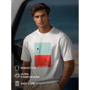 Camiseta Blanca de Manga Corta para Hombre, Diseño Be Free, Cuello Redondo, Corte Regular, Estilo Urbano, Tejido Jersey de Algodón Grueso - Product Image 3
