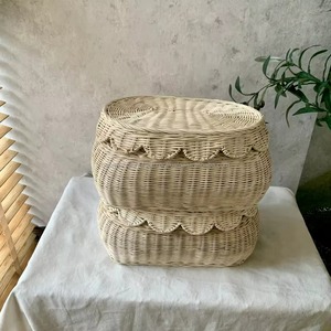 Panier de rangement en rotin tressé à la main avec couvercle, organisateur en osier festonné, aspect bois ovale, multifonctionnel pour salon et cuisine - Product Image 2