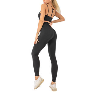Ensemble de leggings de yoga sans couture personnalisés pour femmes, taille mi-haute, en Spandex/Polyester respirant, pour fitness et entraînement - Product Image 1