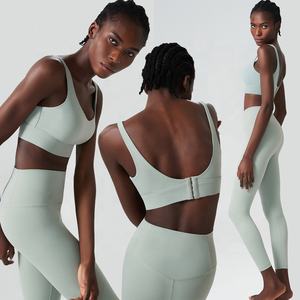 Quick Dry Solid Breathable Women 3-Piece Long Sleeve Leggings Compression <b>Jacket</b> Sports Bra Yoga Gym <b>Workout</b> Set Front - Product Image 5