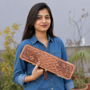 Hot Sale Heat Resistant Hair On Hide Travel <b>Case</b> Hand Tooled Leather Straightener <b>Cases</b> Perfect Organizer for Hair Tools - Product Image 3