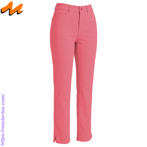 Pantalon décontracté pour femme en denim coupe droite, cinq poches, ourlet fendu, tissu respirant, été-printemps, coton élasthanne 6,64 oz - Product Image 2