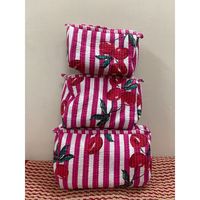 Ensemble de trois pochettes matelassées en coton à imprimé floral, style bohème, avec fermeture à glissière, pour un usage quotidien