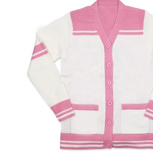 Cárdigan de Punto Personalizado con Logotipo Bordado, Cuello en V, Manga Larga, Color Rosa y Blanco, Ecológico, Informal, para Mujer - Product Image 4