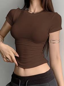 Camiseta Corta para Mujer, Venta al por Mayor, Logotipo Personalizado, Camiseta Corta Informal de Manga Corta para Mujer, Algodón Suave, Moda de Verano, Ropa Urbana - Product Image 4