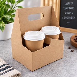 Support de tasse à café en papier kraft EcoRev biodégradable avec poignée, support jetable enduit de PE pour boissons chaudes à emporter - Product Image 6