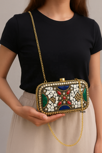 Bolso de Mano de Lujo Hecho a Mano, Duradero y Ecológico, de Madera y Resina, con Diseño Geométrico Incrustado, Cadena Cruzada, Logotipo Personalizado, Bolso de Noche - Product Image 6