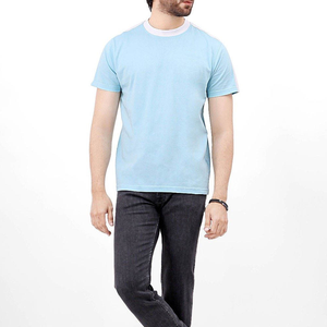 T-shirt en coton bleu clair pour homme, coupe classique, col rond, manches courtes, jersey doux, décontracté, à porter au quotidien, Europe, États-Unis - Product Image 5
