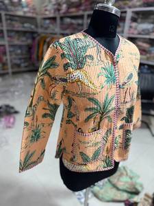 Veste matelassée écologique respirante à imprimé floral pour femme, col en V, manches longues, fermeture boutonnée en coton, idéale pour le printemps, cadeau pour elle - Product Image 4