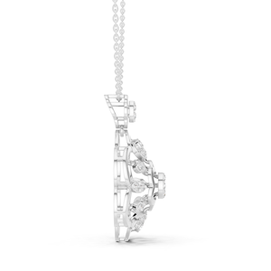 Pendentif Cœur en Or Blanc 10K avec Diamant, Plaqué Rhodium, Éclat de Fleur, Pétale Scintillant, Fleur Éternelle - Product Image 3