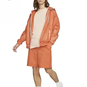 도매 개인 라벨 스웨트 슈트 크롭 재킷 반바지 운동복 커스텀 로고 반사 윈드 브레이커 나일론 2 개 세트