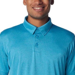 Polo à manches courtes pour homme, couleur unie, tricoté, 100% polyester, vêtements décontractés, bleu - Product Image 3