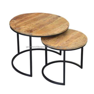 <b>Round</b> Wooden <b>Nesting</b> Coffee <b>Table</b> Set Modern Industrial <b>Round</b> Coffee <b>Tables</b> Set of 2 Wooden Top Metal Frame <b>Nesting</b> <b>Tables</b> 2026 - Product Image 1