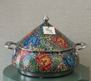 Nouvelle Arrivée : Casserole en Émail à Motif Floral, Ronde 24cm, avec Couvercle en Métal Durable, Couvercle en Acier Inoxydable, Poignées en Alliage de Zinc, Buffet - Product Image 6