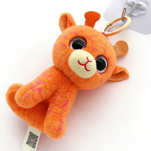 Porte-clés girafe miniature personnalisée, mignonne, assise, orange et rose à pois, petit animal de safari en peluche avec paillettes roses - Product Image 5
