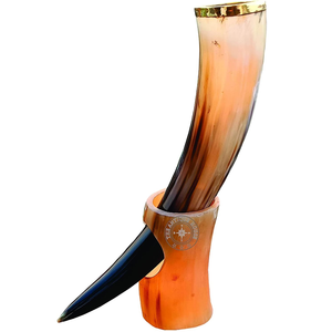 แตรดื่มเบียร์แกะสลักแบบกำหนดเองทำมือไวกิ้งธรรมชาติความรักควาย - Product Image 2