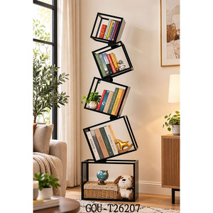 Étagère à livres en métal autoportante à 5 niveaux, présentoir moderne en cubes inclinés pour salon - Product Image 2