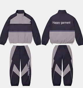 Custom Men's Side Button Flared <b>Nylon</b> Windbreaker <b>Jogger</b> Set Loose Casual Cargo Tracksuit Fully customized embroidery for logos - Product Image 1