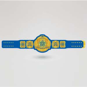 Ceinture de championnat de lutte poids lourd mondial UPW, quatre plaques latérales, sangle bleue, métal doré, laiton, zinc - Product Image 1