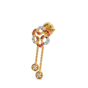 Golden <b>Red</b> Floral Chain Charm diamond <b>Earrings</b> - Product Image 2