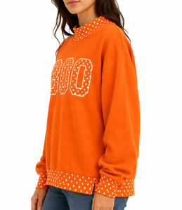 Pull à col montant pour femme, style universitaire, avec broderie à pois et lettres personnalisées, en molleton bouclette, pour le spirit scolaire preppy - Product Image 3