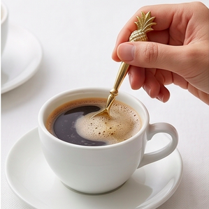 Ensemble de cuillères à thé fini or avec manche en ananas Ustensiles élégants et élégants Parfait pour le thé, le café, les repas et les cadeaux - Product Image 4