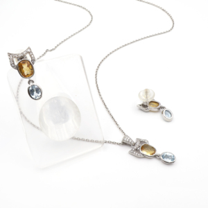 Ensemble pendentif et boucles d'oreilles en argent sterling 925 avec citrine naturelle et topaze bleue, plaqué rhodium, bijoux fins OEM ODM - Product Image 1