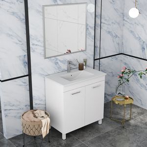 Mobile bagno a doppia anta da 32 pollici con cerniere soft-close, lavabo e specchio, mobiletto regolabile a pavimento - Product Image 2