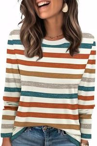 Camiseta de Punto a Rayas de Manga Larga para Mujer, Cuello Redondo, Corte Holgado Informal, 100% Algodón, para Primavera/Verano, Camisetas de Manga Larga OEM - Product Image 6