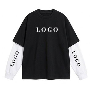 T-shirt Homme Personnalisé Deux Pièces 100% Coton Manches Longues Col Rond Sérigraphié Respirant 2-en-1 Superposé Décontracté Vente en Gros - Product Image 2
