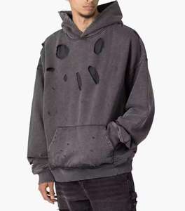 Sweat à capuche confortable 400 GSM, effet délavé vintage, logo personnalisé du fabricant, imprimé numériquement, sweat à capuche douillet en coton vintage pour homme - Product Image 4