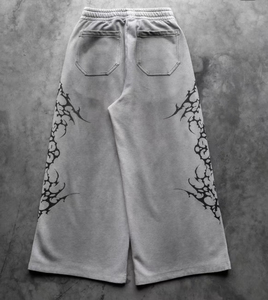 Vintage Washed Oversized Wide-Leg Sweatpants Black Gothic Graphic Streetwear Wide Leg Fleece Sweatpants Washed Black - Product Image 4