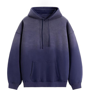 Sweat à capuche unisexe double couche, délavé à l'acide, doublure gaufrée, épaisseur hiver, rouge vintage vieilli, 500g, fermeture éclair intégrale, thermique - Product Image 1
