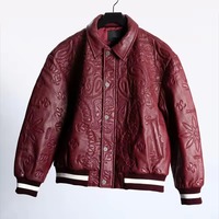 Blouson Bomber Homme en Cuir PU Gaufré Motif Paisley Col Montant Brodé Style Streetwear Hiver Coupe Droite