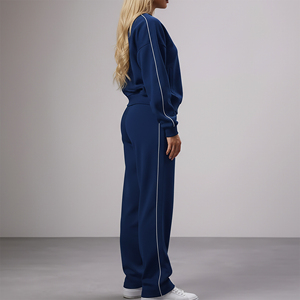 New Arrived 100% Cotton Heavyweight Winter Wear 2-Piece Vintage Embroidered <b>Lace</b> Rhinestone Fleece Tracksuit Comfortable - Product Image 4