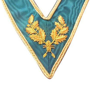 Custom Masonic Apron V-Shaped Teal with Gold Embroidered Laurel Badge <b>Sew</b>-On Fabric Garment Accessory Classical Style - Product Image 6