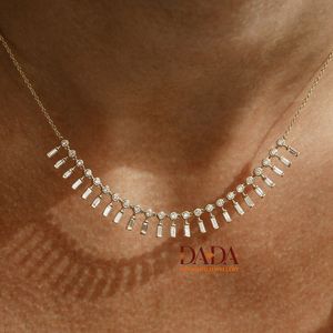 Luxury Diamond <b>Necklace</b> for Women Baguette and Round Diamond Station <b>Necklace</b> Elegant <b>Statement</b> <b>Necklace</b> Modern Bridal Jewelry - Product Image 1