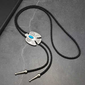 Turquoise Eagle Bolo Tie 1.8 Inch Stainless Steel Pendant with Adjustable Black Leather Rope for Men & Boys - Product Image 4