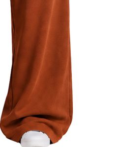 Pantalon de survêtement large pour femme, taille haute, coupe décontractée, style streetwear, en molleton, avec cordon de serrage et poches, couleur orange rouille - Product Image 4
