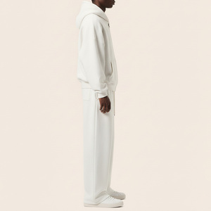 Ensemble survêtement homme personnalisé avec logo, sweat à capuche oversize et pantalon de jogging, 100% coton molletonné, fermeture éclair, couleur unie, tenue décontractée pour l'automne et prix bas - Product Image 6