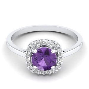 แหวนพลอยอเมทิสต์ทรงกลม REYES 1 กะรัต ตัวเรือนทองคำชมพู 14K แท้ พร้อมเพชรรับรอง IGI ของขวัญหมั้นสำหรับผู้หญิง เครื่องประดับชั้นดี - Product Image 5