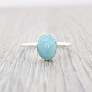 Oval Larimar Sterling Silver <b>Stacking</b> Ring Minimalist Handmade Jewelry Adjustable Women Ring Wholesale Supplier - Product Image 1