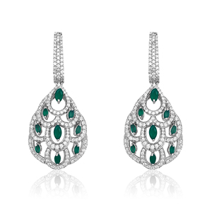 Pendientes Colgantes Redondos Blancos con Circonita Verde Marquise, Plata de Ley 925, Pendientes de Circonita Cúbica para Mujer - Product Image 1
