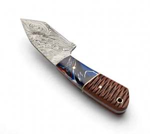 Couteau utilitaire compact en acier Damas à lame fixe avec manche hybride en bois et résine, vente en gros - Product Image 5