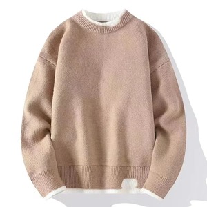 Pull col rond ajusté uni pour homme, printemps automne, décontracté, anti-boulochage, laine/acrylique, logo frontal - Product Image 5