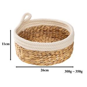 Panier de rangement rond en jonc de mer tressé naturel avec poignées en corde, organisateur nordique pour fruits et pain - Product Image 4