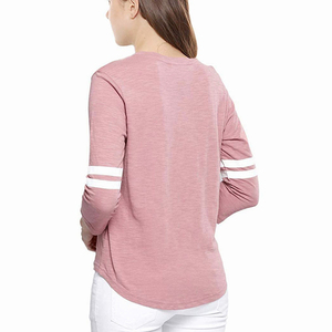 <b>Women's</b> Pink <b>T</b>-<b>Shirt</b> Three Quarter <b>Sleeve</b> <b>T</b>-<b>Shirt</b> Crew Neck <b>T</b>-<b>Shirt</b> With <b>White</b> Stripe Casual Wear <b>T</b>-<b>Shirt</b> Gym Wear <b>T</b> <b>Shirt</b> - Product Image 5