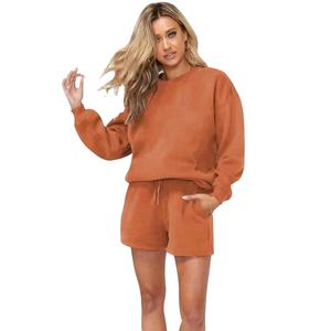 Conjunto de Sudadera con Capucha y Pantalones Cortos de Verano para Mujer, Color Sólido, Casual, por Encima de la Rodilla, Manga Larga, a la Moda - Product Image 4